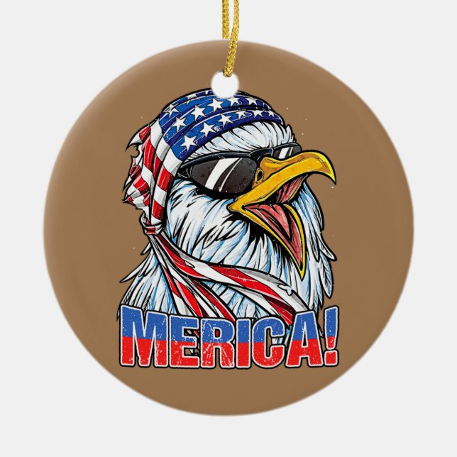 Ornamento De Cerâmica Bald Eagle 'Merica Retro Americano Flag Patriótico (Frente)