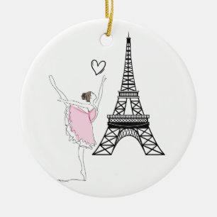 Ornamento De Cerâmica Balé Ballerina e Eiffel Tower Dance