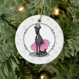 Ornamento De Cerâmica Balé Ballerina Princesa Greyhound Dog (preto)
