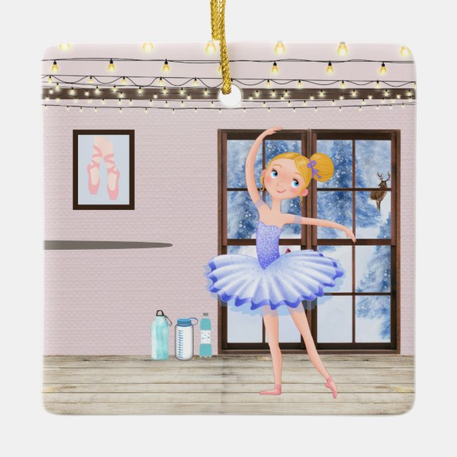 Ornamento De Cerâmica Balé de inverno do Ballerina Dance Studio Personal (Frente)