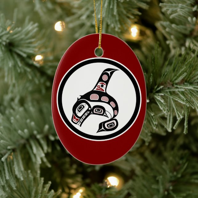 Ornamento De Cerâmica Baleia Assassina Nativa americana Red Black White  (Árvore)