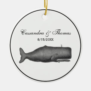 Ornamento De Cerâmica Baleia do século XIX Desenho de Vintage N