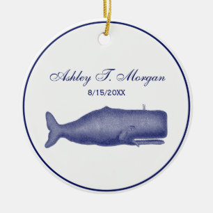 Ornamento De Cerâmica Baleia Estilizada do século XIX #1 N Azul