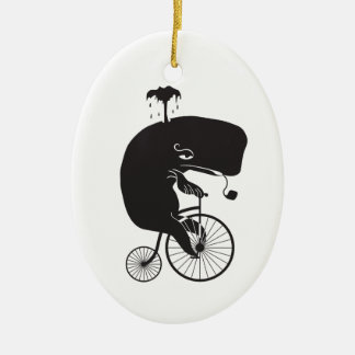 Ornamento De Cerâmica Baleia que monta uma bicicleta