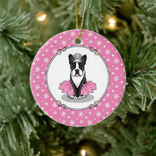 Ornamento De Cerâmica Ballerina Balé Princesa Boston Terrier (preto)