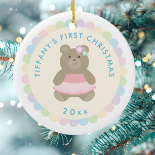 Ornamento De Cerâmica Ballerina Bear   Filhinha Primeira Foto De Natal