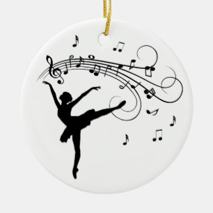Ornamento De Cerâmica Ballerina Dançando com Notas de Música