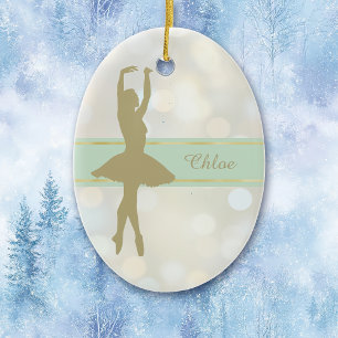 Ornamento De Cerâmica Ballerina Dourada Bokeh Natal