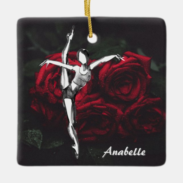 Ornamento De Cerâmica Ballerina Personalizada e Natal de Balé Rosa (Frente)