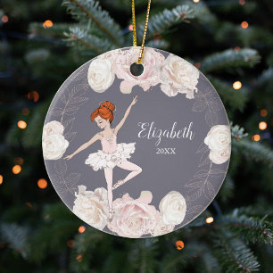 Ornamento De Cerâmica Ballerina Red Hair Girl, cor-de-rosa, cor-de-rosa,