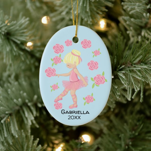 Ornamento De Cerâmica Ballerina, uma loira rosa, no Natal (Árvore)