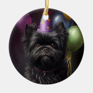 Ornamento De Cerâmica Balões de Aniversário do Cão Affenpinscher