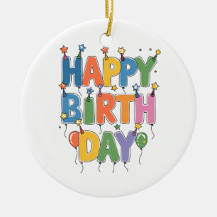 Ornamento De Cerâmica Balões de Aniversário Feliz