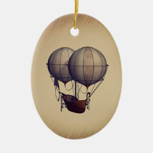 Ornamento De Cerâmica Balões de Ar Quente Steampunk com Navio