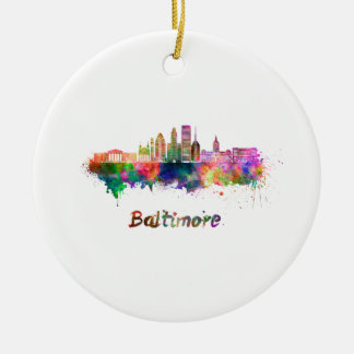 Ornamento De Cerâmica Baltimore V2 skyline in watercolor