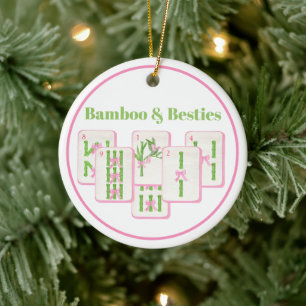 Ornamento De Cerâmica Bamboo & Besties Mahjong Personalizado Laços Rosa