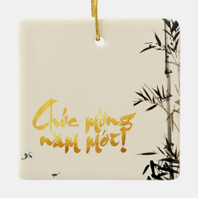 Ornamento De Cerâmica Bamboo pesca vietnamita 2 anos quadrado CO (Frente)