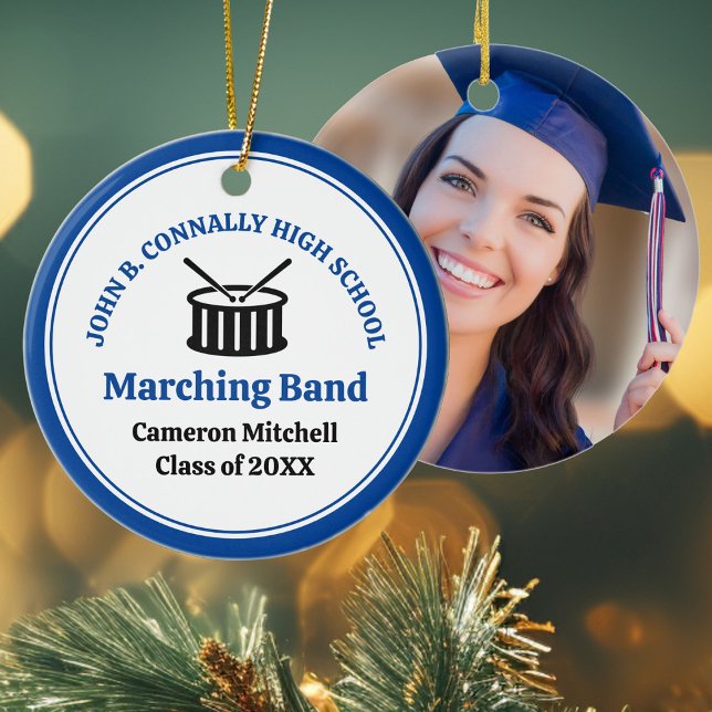 Ornamento De Cerâmica Banda de Marcha Azul Segundo grau Natal Personaliz (Criador carregado)