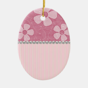 Ornamento De Cerâmica Bandas brancas cor-de-rosa e flores Forma cerâmica