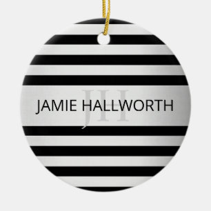 Ornamento De Cerâmica Bandas de Ombre Silver Faux Contemporâneas & Preta