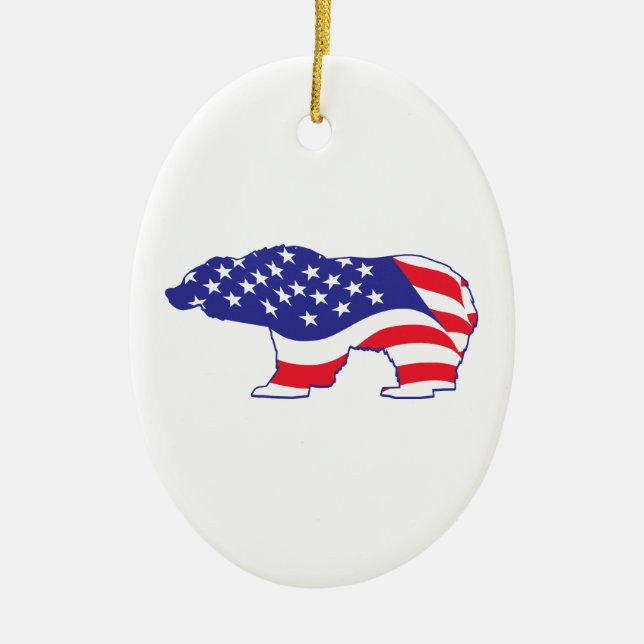 Ornamento De Cerâmica Bandeira Americana do Urso Grizzly (Frente)