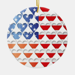 Ornamento De Cerâmica Bandeira Americana dos EUA Corações