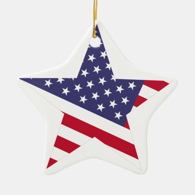 Ornamento De Cerâmica Bandeira Americana Moderna Stars Red White Blue (Frente)