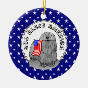 Ornamento De Cerâmica Bandeira Americana Patriótica USA Puli Dog (cinza)