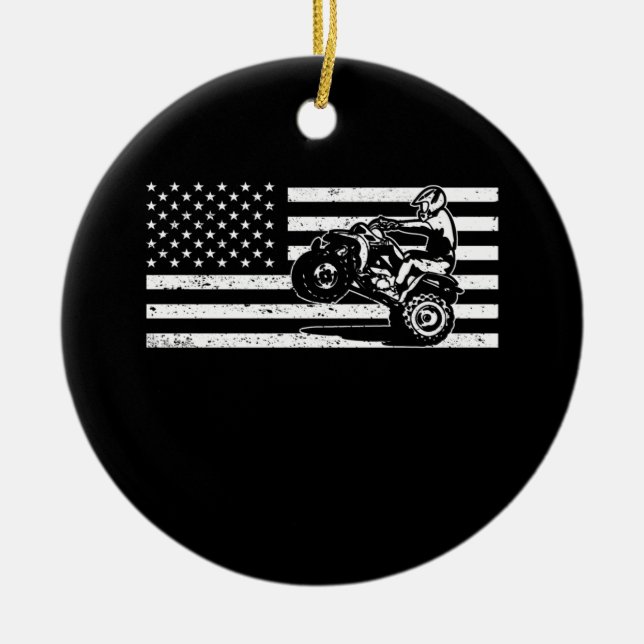 Ornamento De Cerâmica Bandeira Americana Quatro Rodas Quad Men ATV Andan (Frente)
