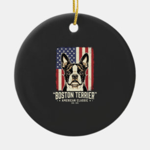 Ornamento De Cerâmica Bandeira Clássica Americana Boston Terrier
