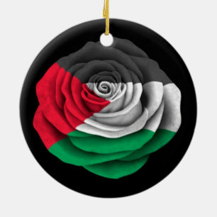 Ornamento De Cerâmica Bandeira cor-de-rosa do palestino no preto