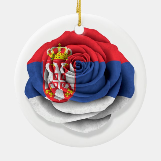 Ornamento De Cerâmica Bandeira cor-de-rosa sérvio no branco (Traseira)