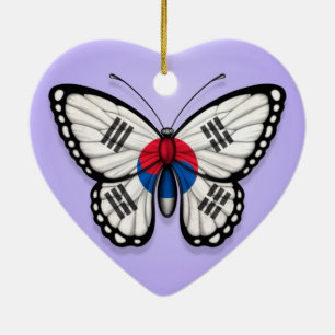 Ornamento De Cerâmica Bandeira coreana sul da borboleta no roxo