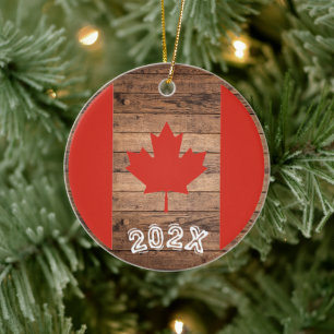 Ornamento De Cerâmica Bandeira da Folha de Bordo do Canadá Nome Personal