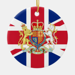 Ornamento De Cerâmica Bandeira da União Britânica e Crest Real