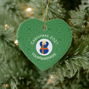 Ornamento De Cerâmica Bandeira das Ilhas Åland Natal Anjo Nome Ano Coraç