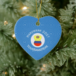 Ornamento De Cerâmica Bandeira de Hanukkah da Avó Colombiana Personaliza