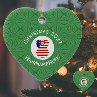 Ornamento De Cerâmica Bandeira de Natal Anjo EUA Personalizada Cabelo Ve
