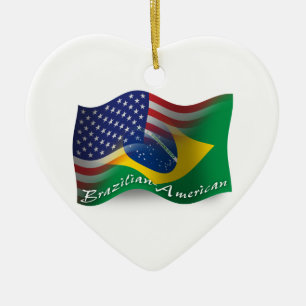 Ornamento De Cerâmica Bandeira de ondulação Brasileiro-Americana