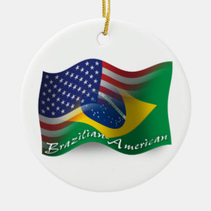 Ornamento De Cerâmica Bandeira de ondulação Brasileiro-Americana