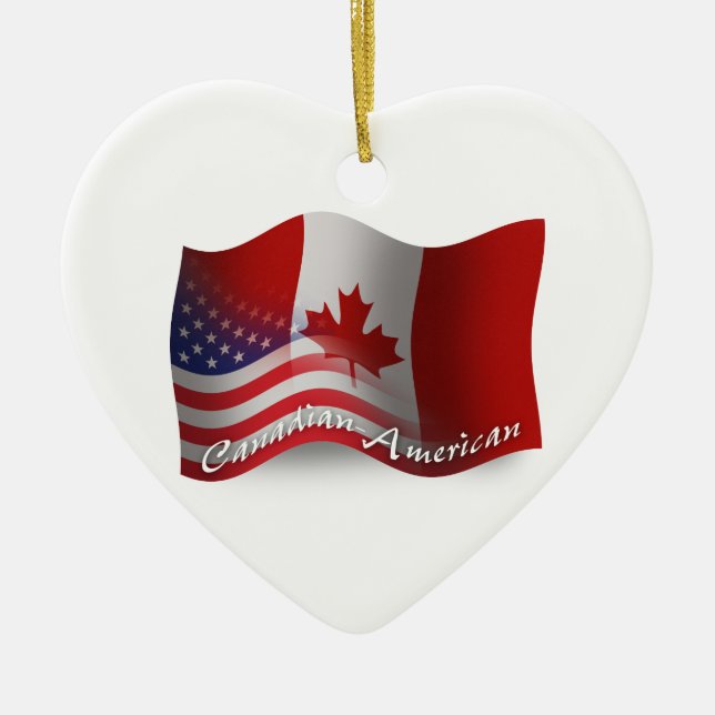 Ornamento De Cerâmica Bandeira de ondulação Canadense-Americana (Frente)