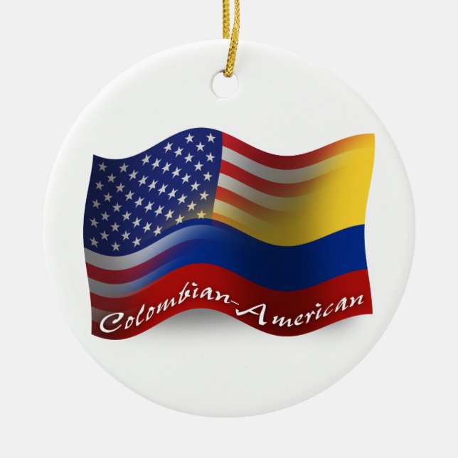 Ornamento De Cerâmica Bandeira de ondulação Colombiano-Americana (Frente)