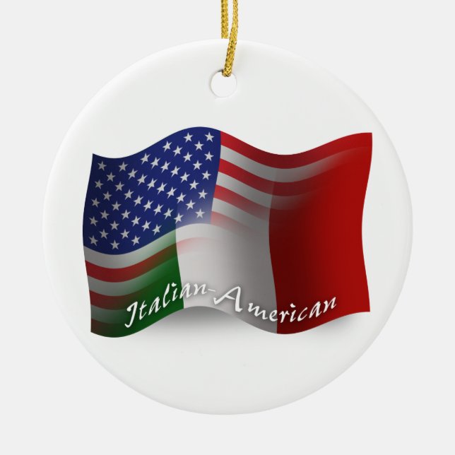 Ornamento De Cerâmica Bandeira de ondulação Italiano-Americana (Frente)
