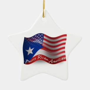 Ornamento De Cerâmica Bandeira de ondulação Rican-Americana de Puerto
