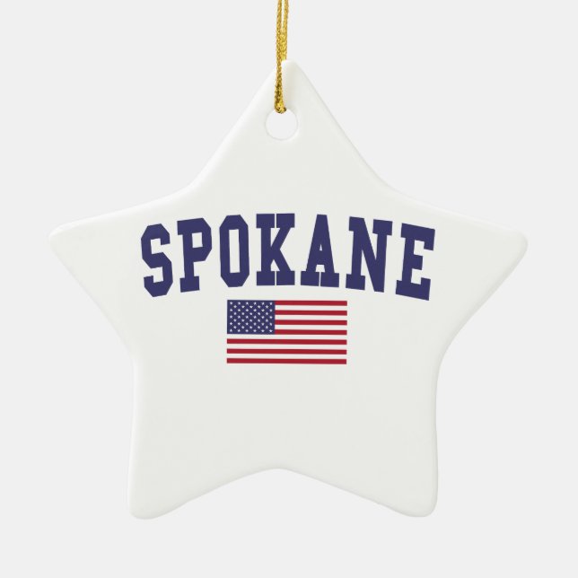 Ornamento De Cerâmica Bandeira de Spokane E.U. (Frente)