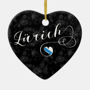 Ornamento De Cerâmica Bandeira de Zürich em Heart, Zurique, Suiça