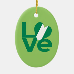 Ornamento De Cerâmica Bandeira do Coração LOVE Verde Nigeriano 