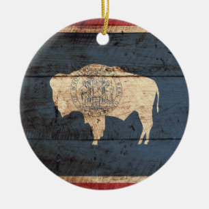 Ornamento De Cerâmica Bandeira do Estado do Wyoming no Velho Grão de Ma
