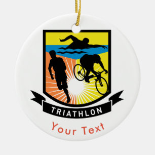 Ornamento De Cerâmica Bandeira do funcionamento da natação da biciclet