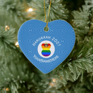 Ornamento De Cerâmica Bandeira do Orgulho Gay Anjo Marrom Hanukkah Perso